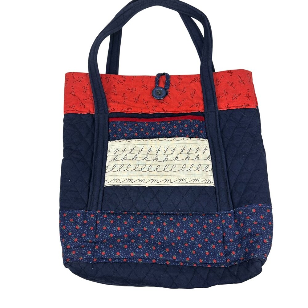 Handcrafted Quilted Tote Bag With Math & Script Patterns - Picture 2 of 7